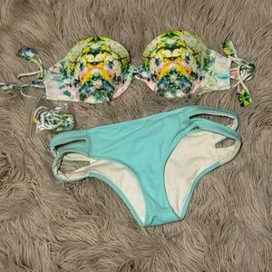 Floral Bikini Set with Aqua Bottoms